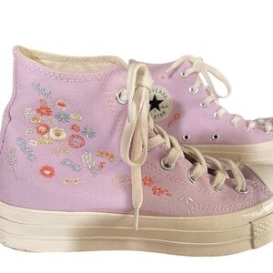 Converse Chuck 70 Lilac Floral Embroidered High Top Sneakers-size 8